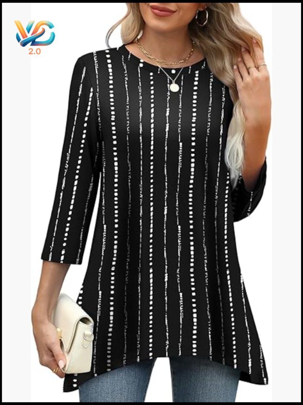 Loose Fit Tunic Top with Asymmetrical Hem 3/4 Sleeve Flowy Blouse S-4XL